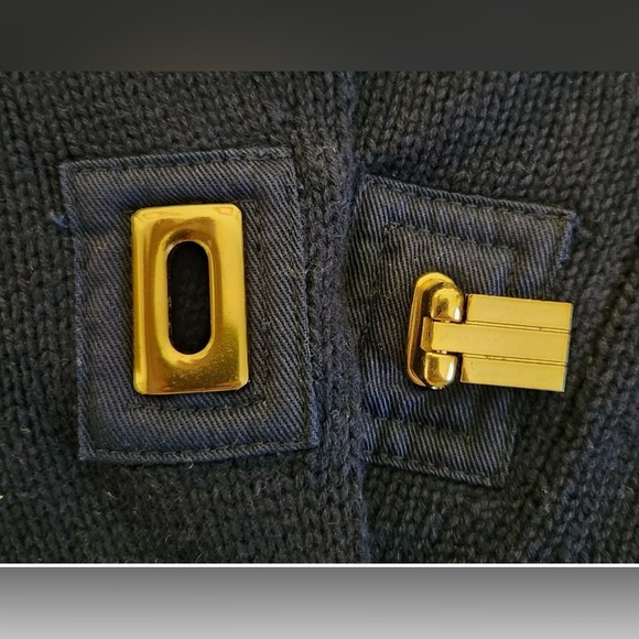 LRL Ralph Lauren Navy 100% Cotton Gold Buckle Wide Collar Pullover Sweater Sz XS - Picture 9 of 12